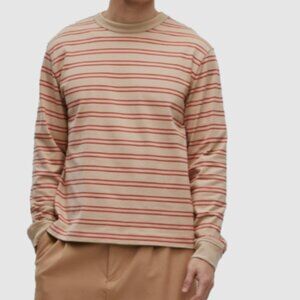 Mode of One Mens Long Sleeve Relaxed Stripe T Shirt Cinnamon Brulee Size L